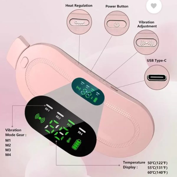 Menstrual Heating Pad Belt for Women – Electric Heat & Vibration Massager | 3 Heat Levels, 4 Modes