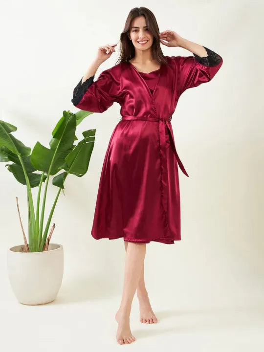 2 Piece Lace Nightwear Set Robe aur Inner Dress