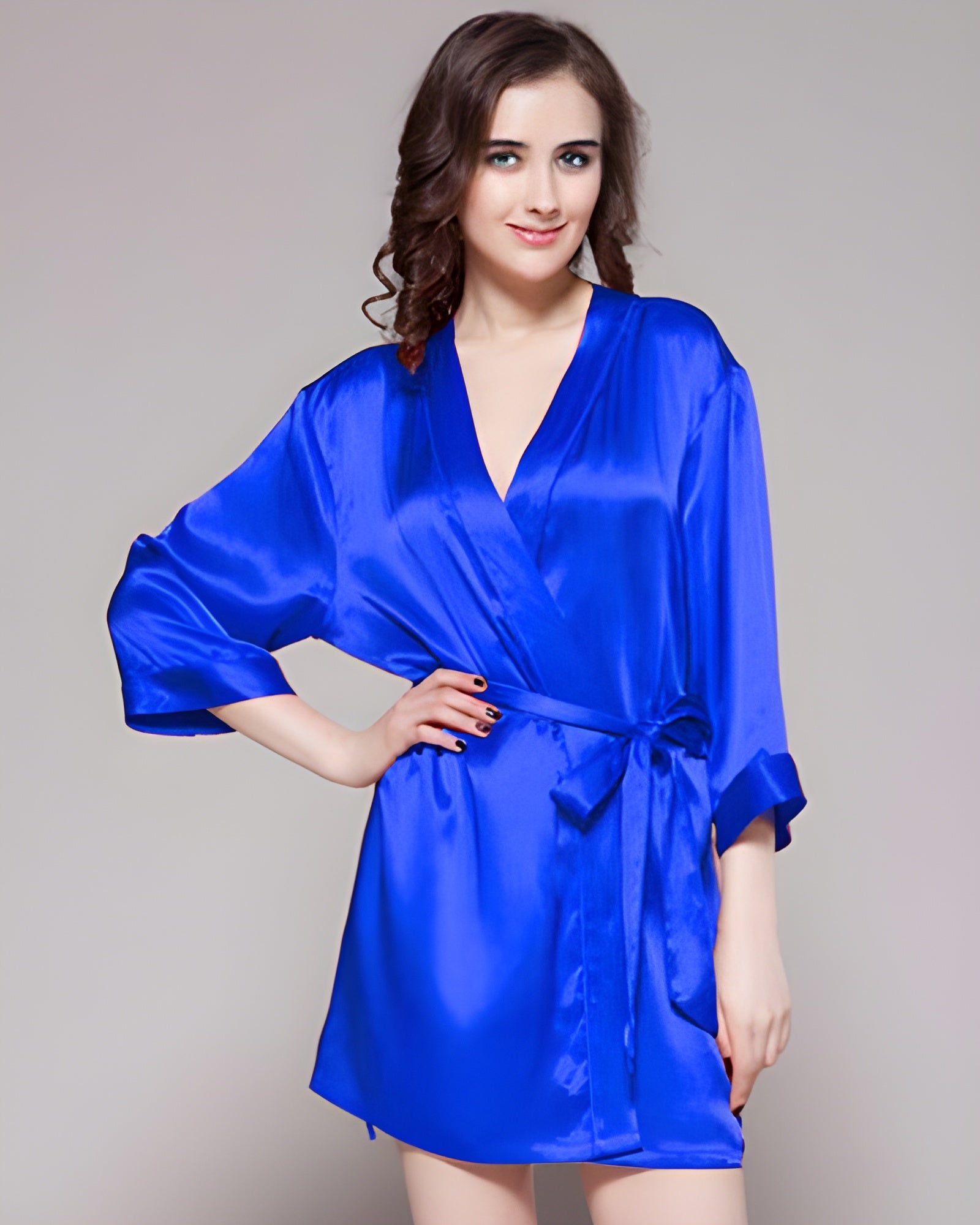 100% Polyester Satin Gown for Women Blue Luxury Nightwear